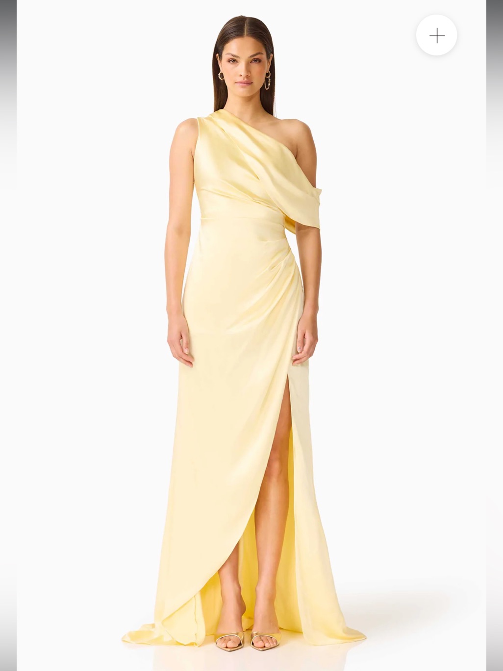 Elliatt Isadora Yellow Satin One Shoulder Draped Maxi Gown Dress Size Small New
